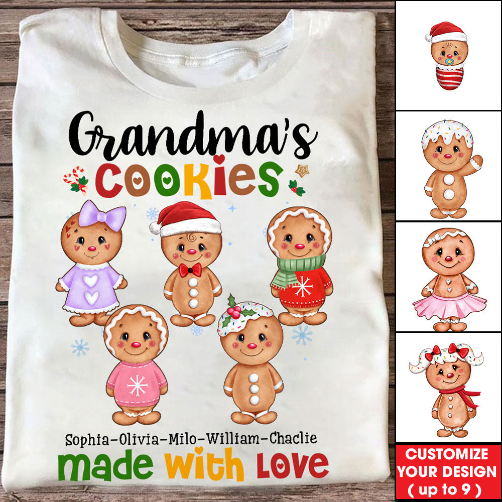 Gift For Grandma Cookies Made With Love - Personalized T-Shirt - Family Gift