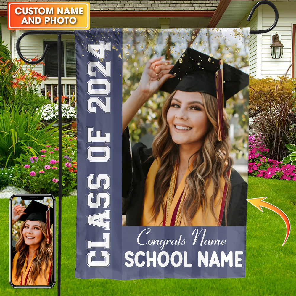 Congrats Class Of 2024 - Custom Photo And Texts Graduation Flag - Graduation Gift