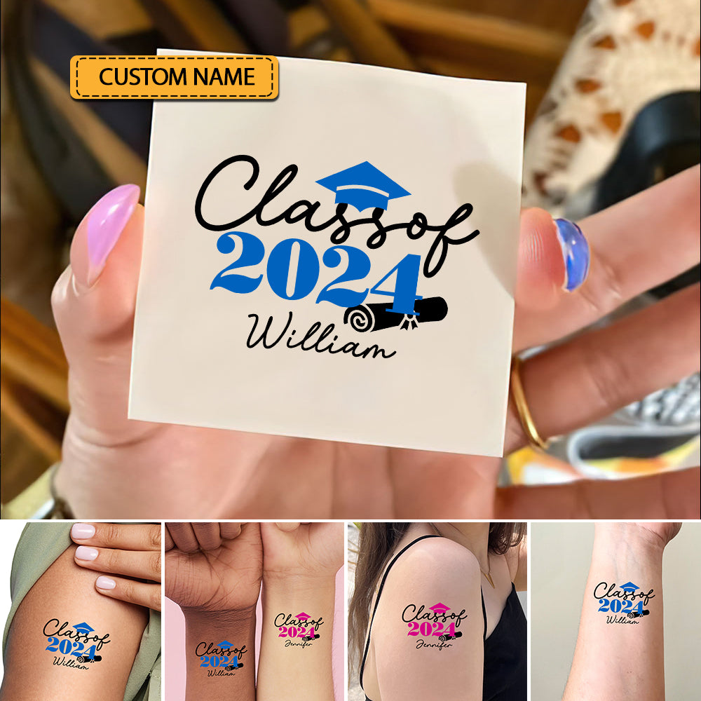 Class Of 2024, Custom Temporary Tattoo With Personalized Name, Fake Tattoo, Graduation Gift