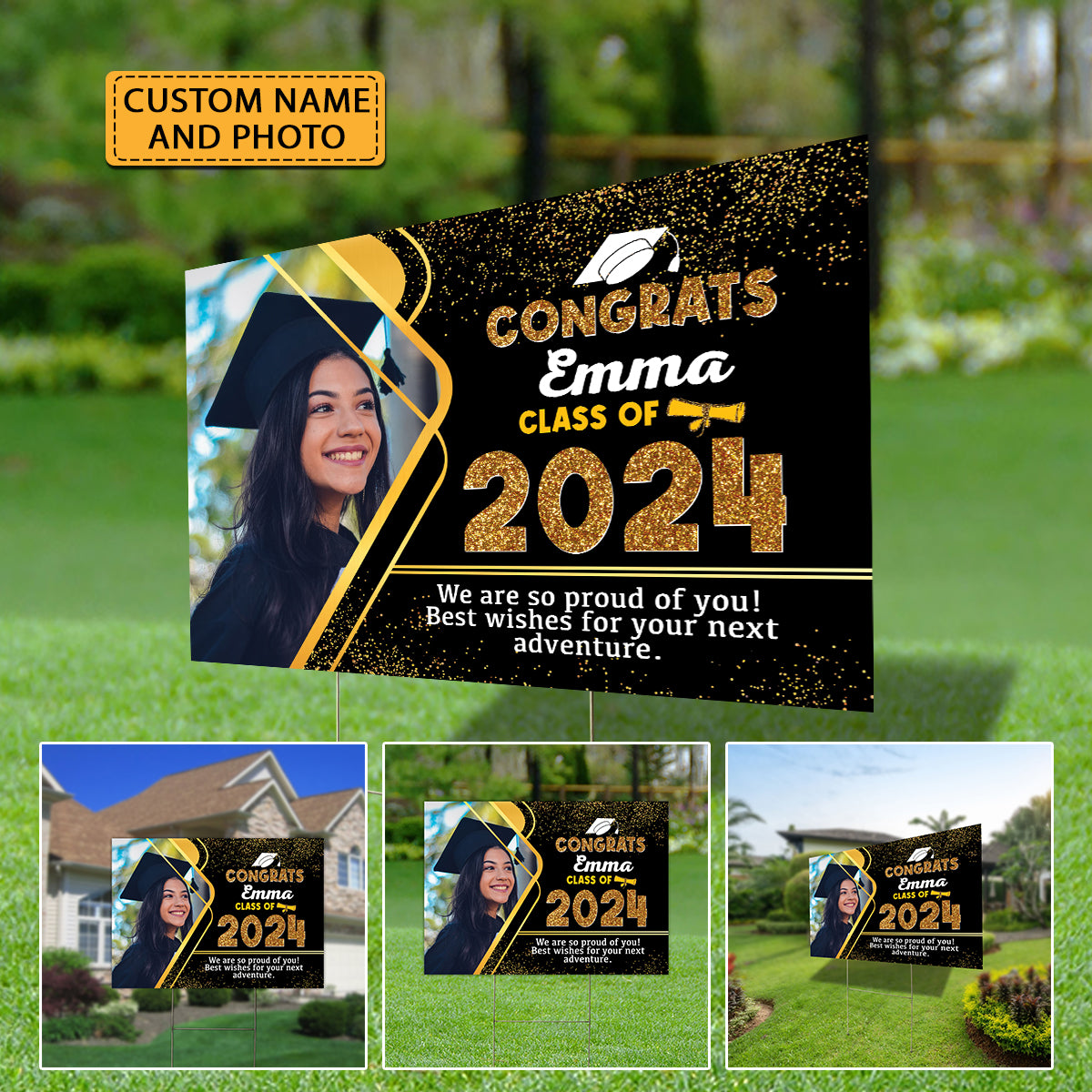 Congrats Class Of 2024, Custom Name And Photo, Personalized Lawn Sign, Yard Sign, Gift For Graduation