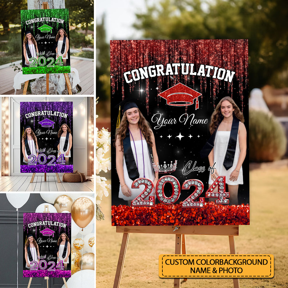 Congratulation Class Of 2024 Queen Custom Party Welcome Sign - Custom Photos And Texts Grad Party Sign - Personalized Graduation Decoration - Graduation Sign