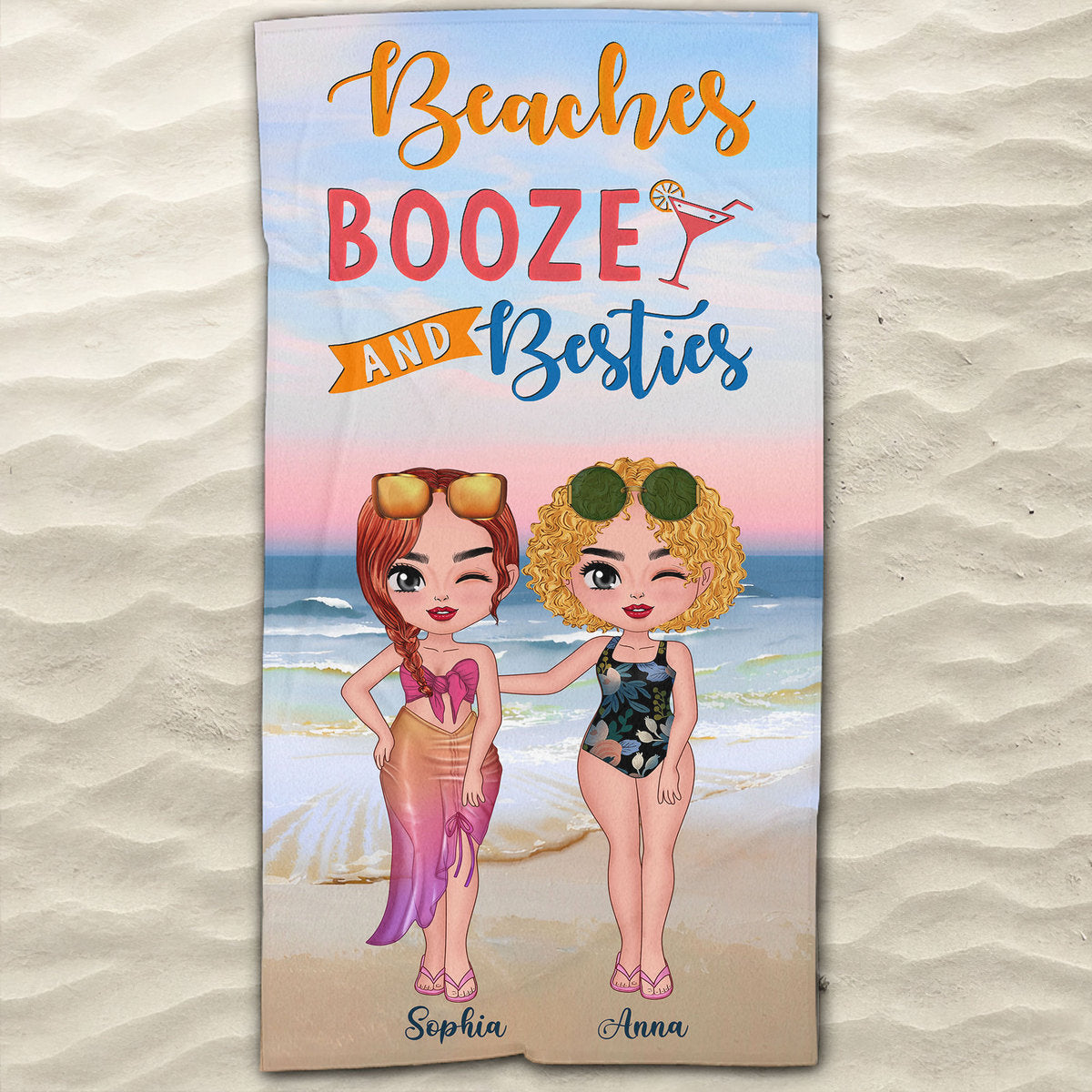 Besties Trip - Girls Trip - Personalized Beach Towels - Beaches Booze and Besties - Gift For Best Friends