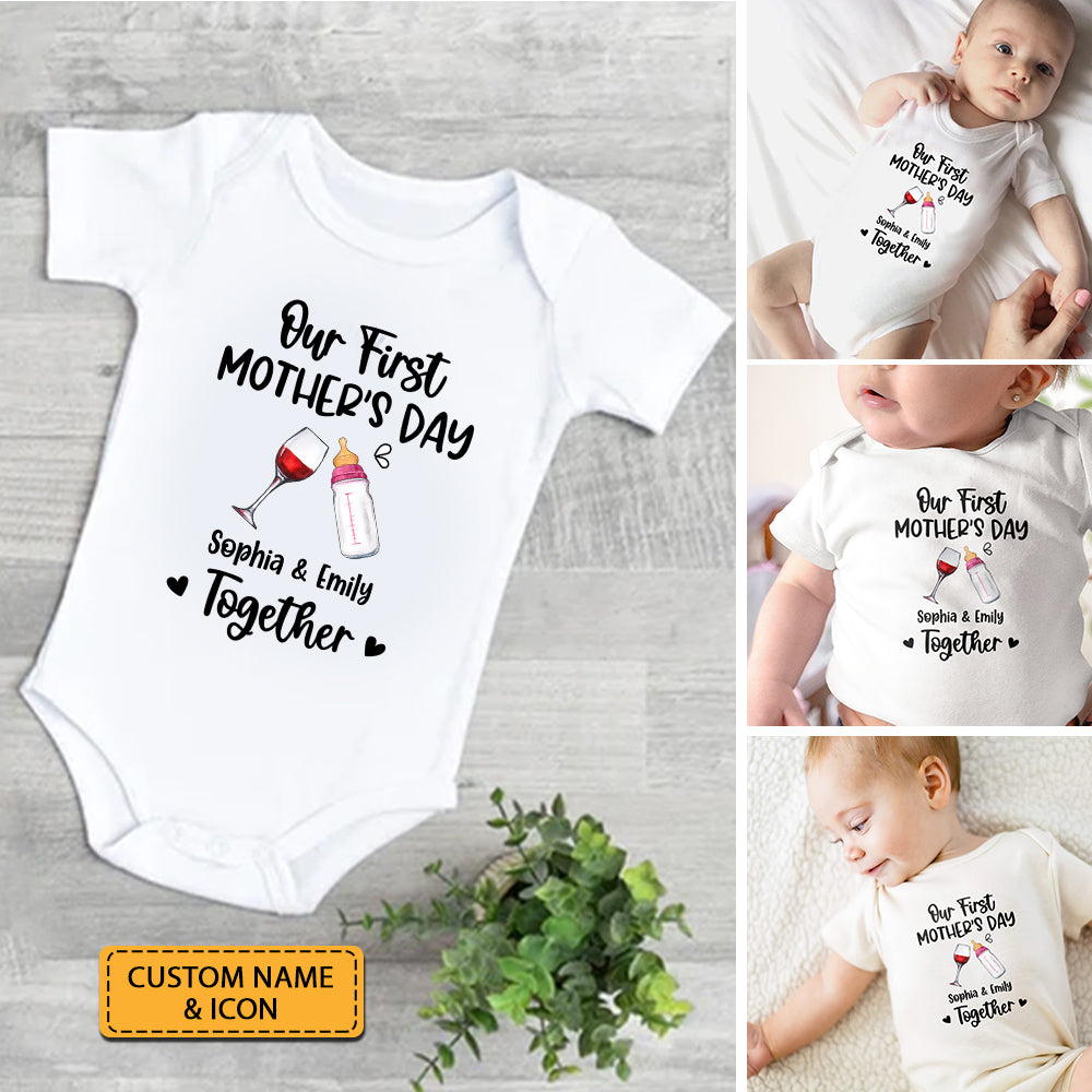 Our First Mother's Day Together - Custom Drink And Names - Personalized Baby Onesie - Family Gift