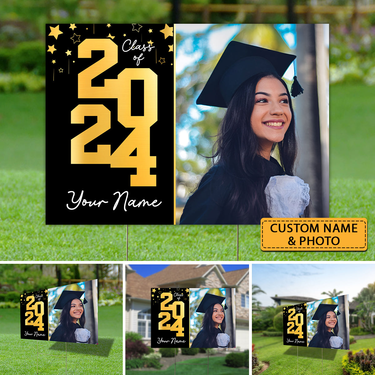 Class Of 2024, Custom Photo And Your Name, Personalized Lawn Sign, Yard Sign, Gift For Graduation