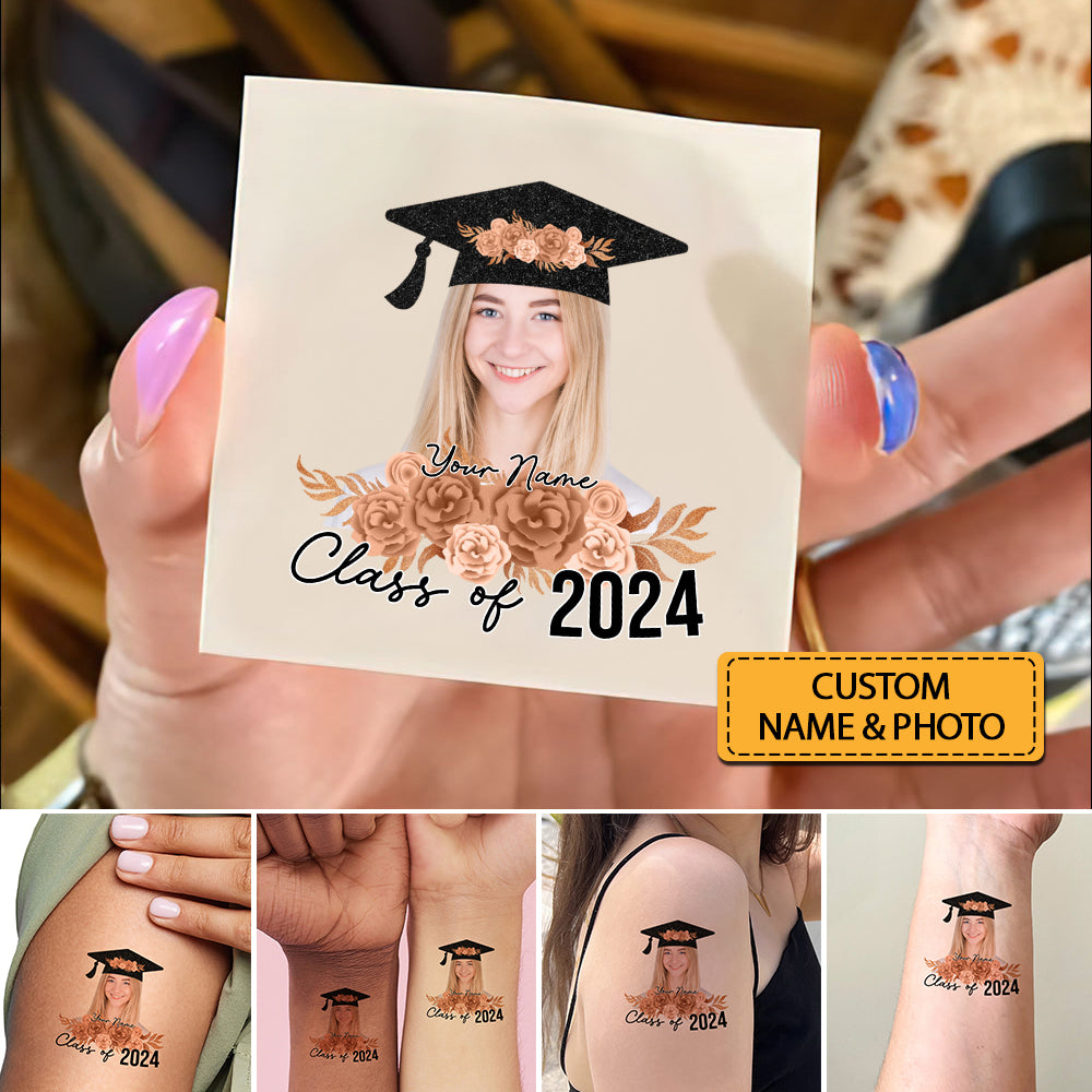 Class Of 2024 Graduation, Custom Color,  Your Photo And Name Temporary Tattoo, Personalized Photo And Name, Fake Tattoo, Graduation Gift