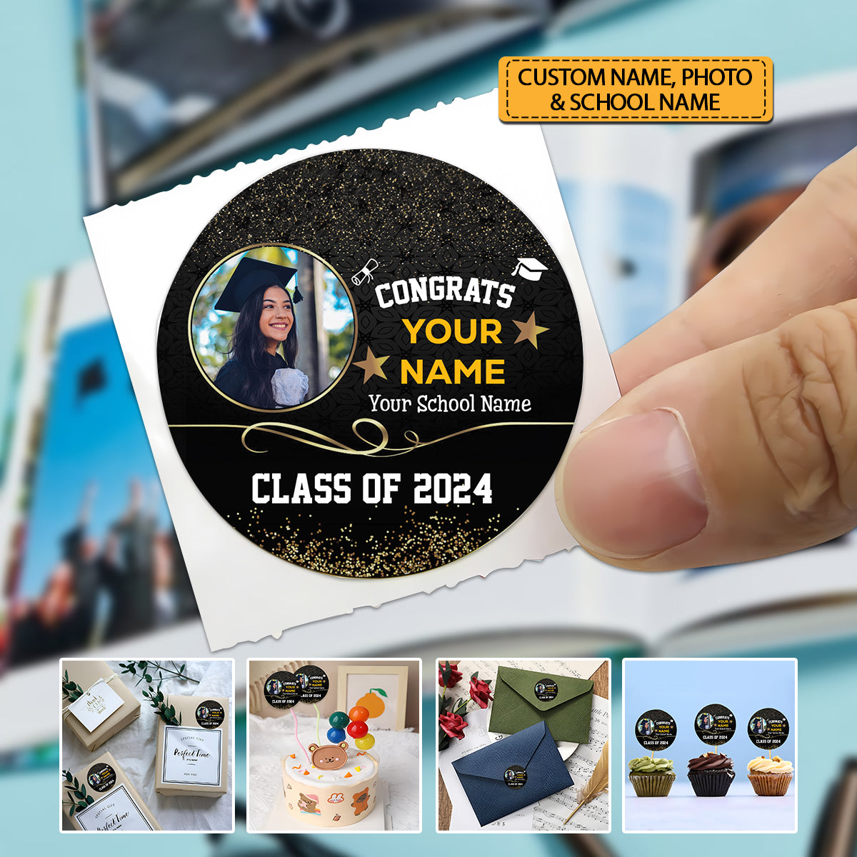 Congrats Graduation Sticker - Custom Photo And Text - Personalized Sticker, Gift For Graduation