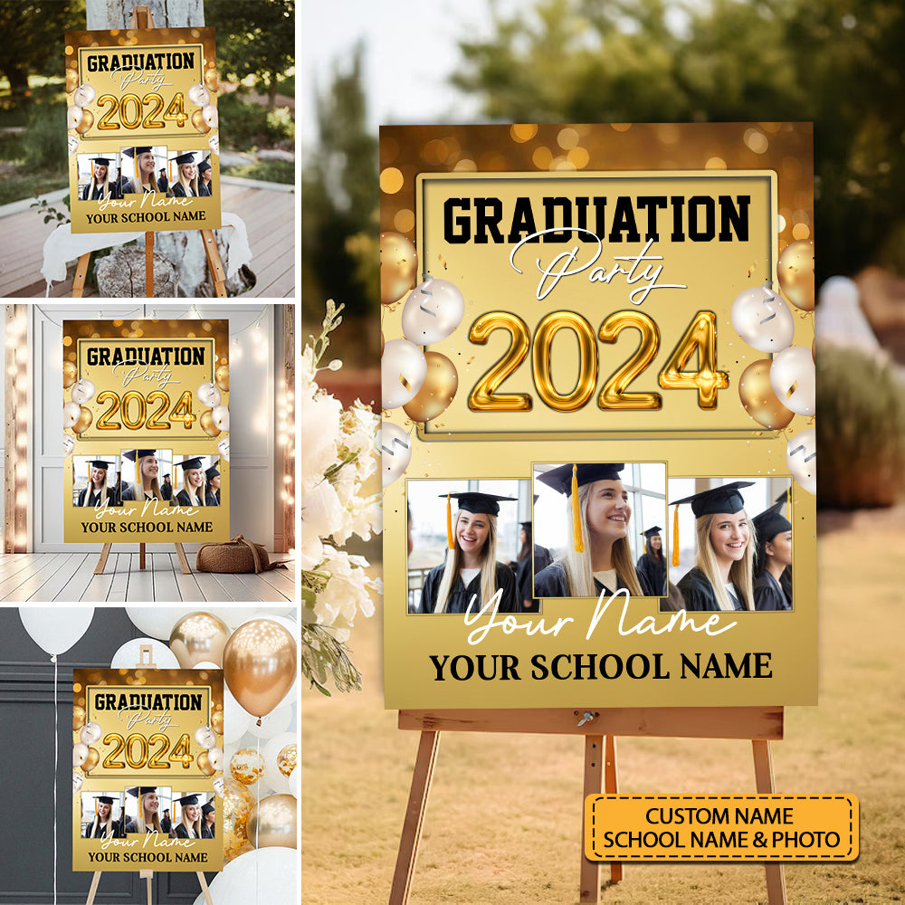 Graduation Party 2024 Custom Party Welcome Sign - Custom Photos And Texts Grad Party Sign - Personalized Graduation Decoration - Graduation Sign