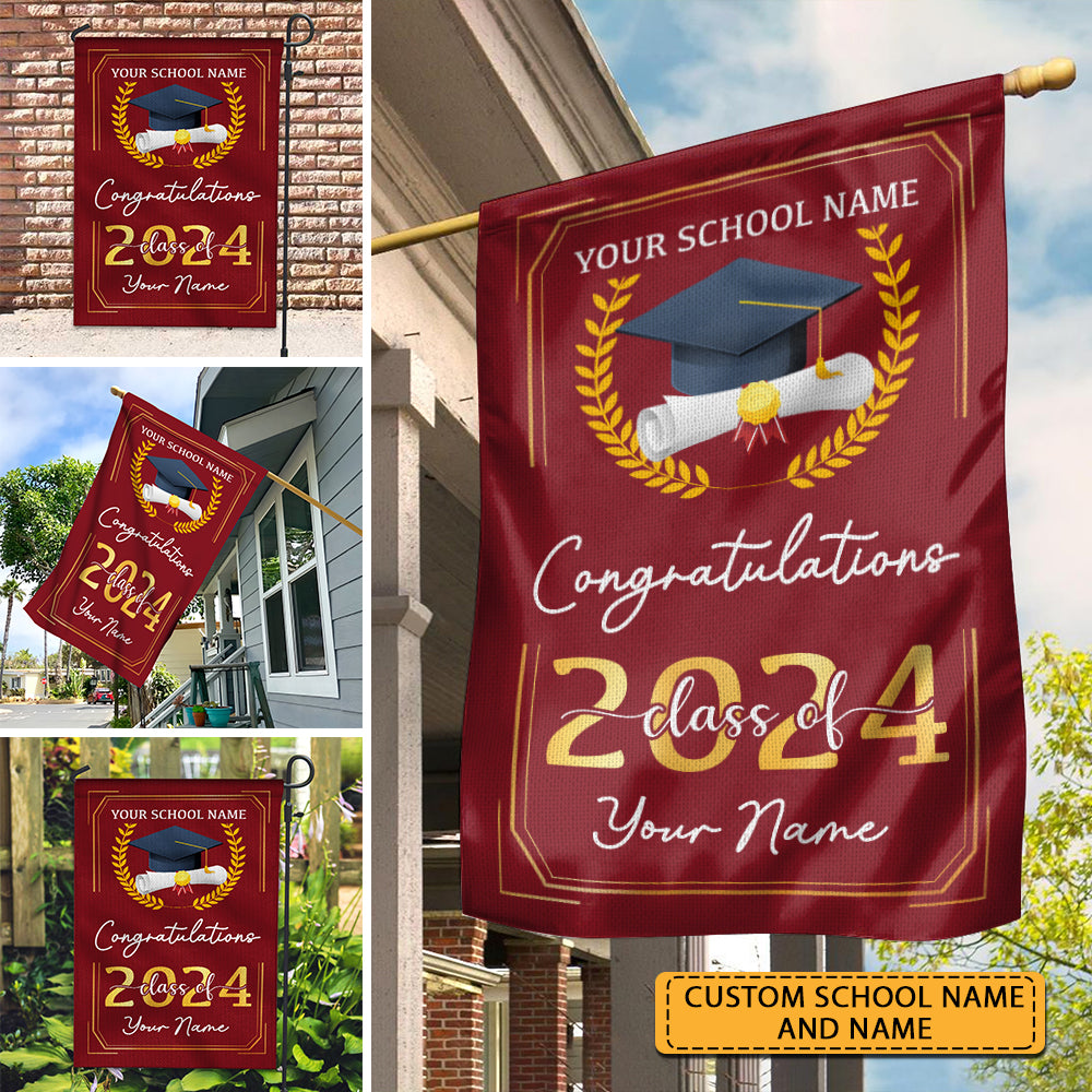 Class Of 2024 Congratulations - Custom Your School Name And Your Name Graduation Flag, Gift For Graduation