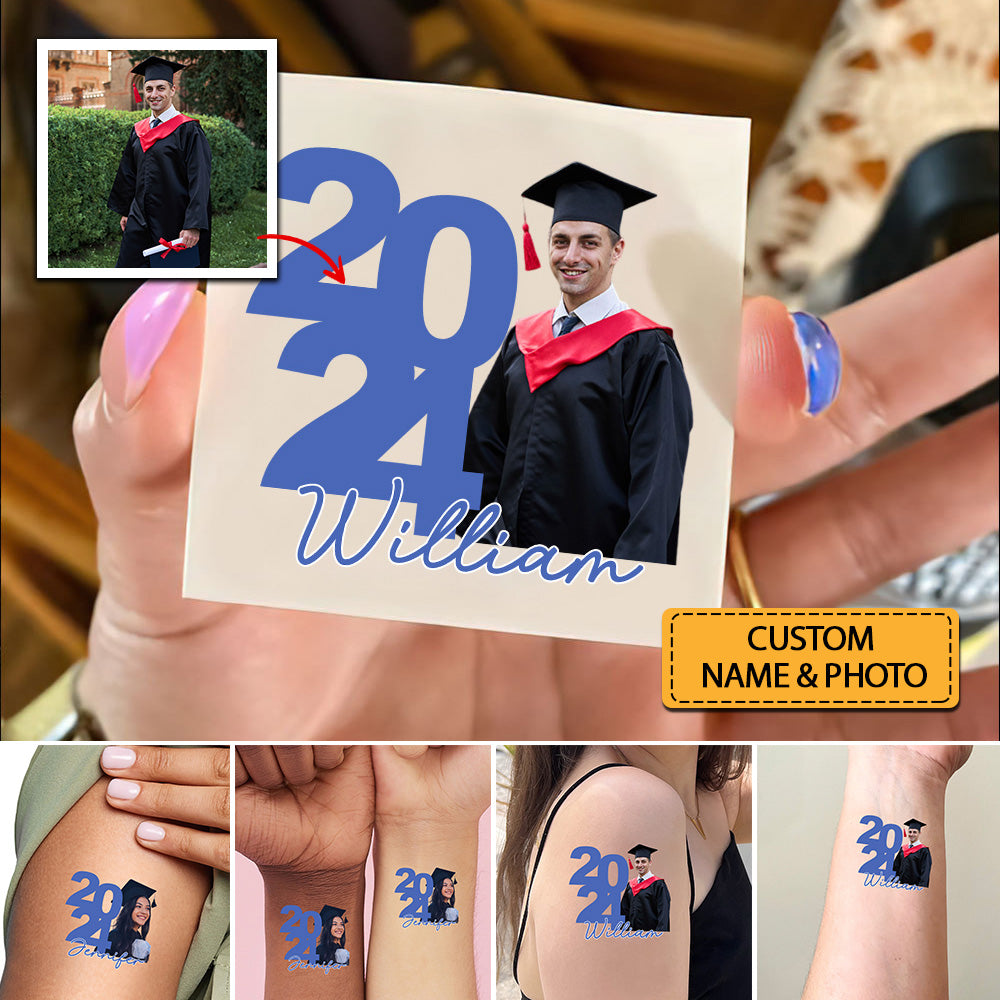Graduation 2024, Custom Temporary Tattoo With Personalized Photo And Name, Fake Tattoo, Graduation Gift