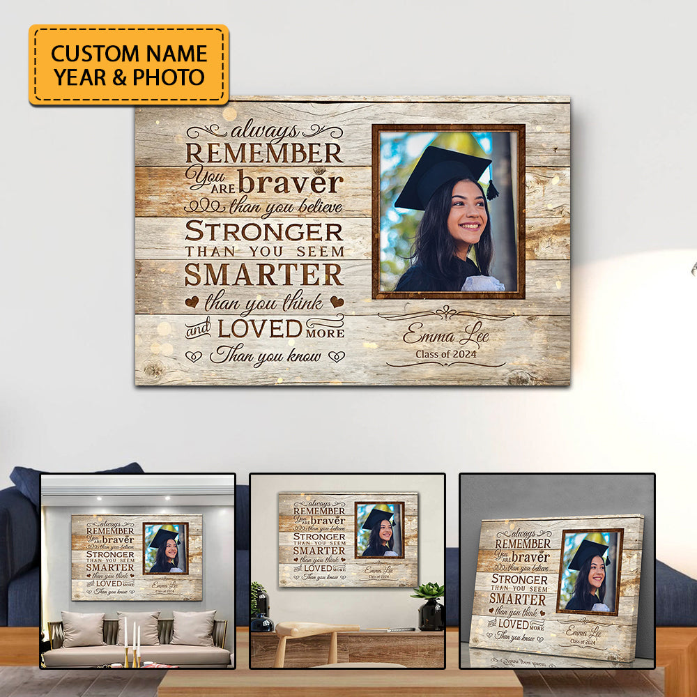 Congrats Graduation Always Remember You Are Braver Than You Believe - Personalized Photo And Name Canvas - Graduation Gift