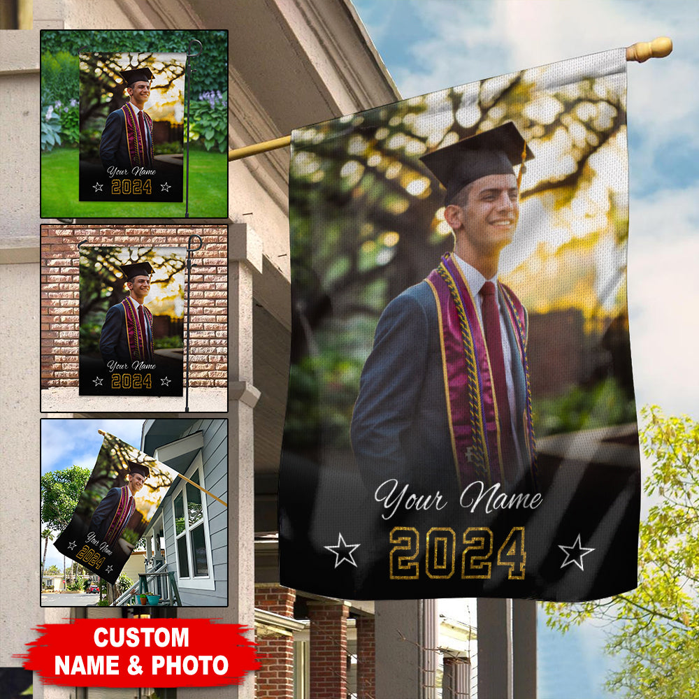 Graduation Gift, Congratulations Class Of 2024 - Custom Photo And Name Graduation Flag