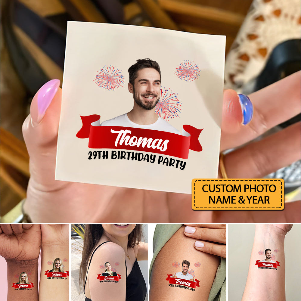 Red Ribbon, Custom Face Photo And Texts Temporary Tattoo, Personalized Tattoo, Fake Tattoo
