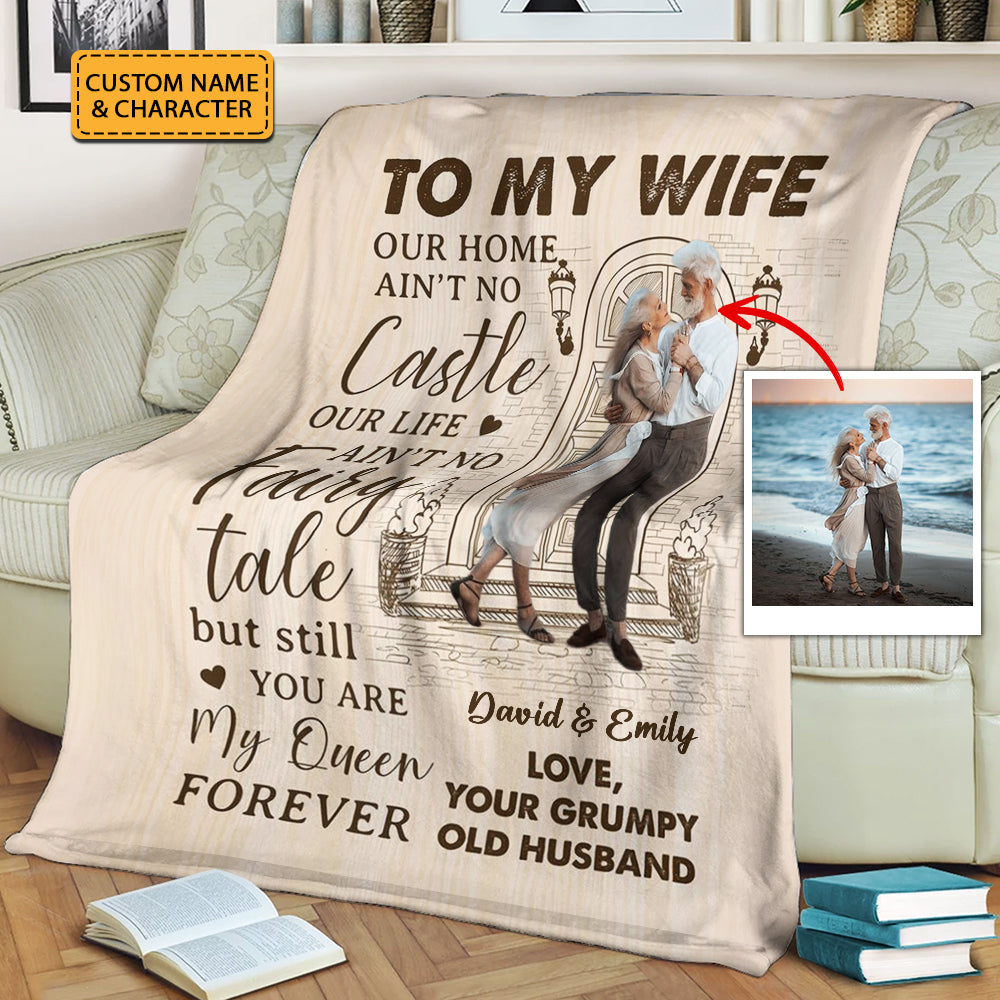 To My Wife, You Are My Queen Forever - Custom Photo And Name - Personalized Fleece Blanket, Gift For Family