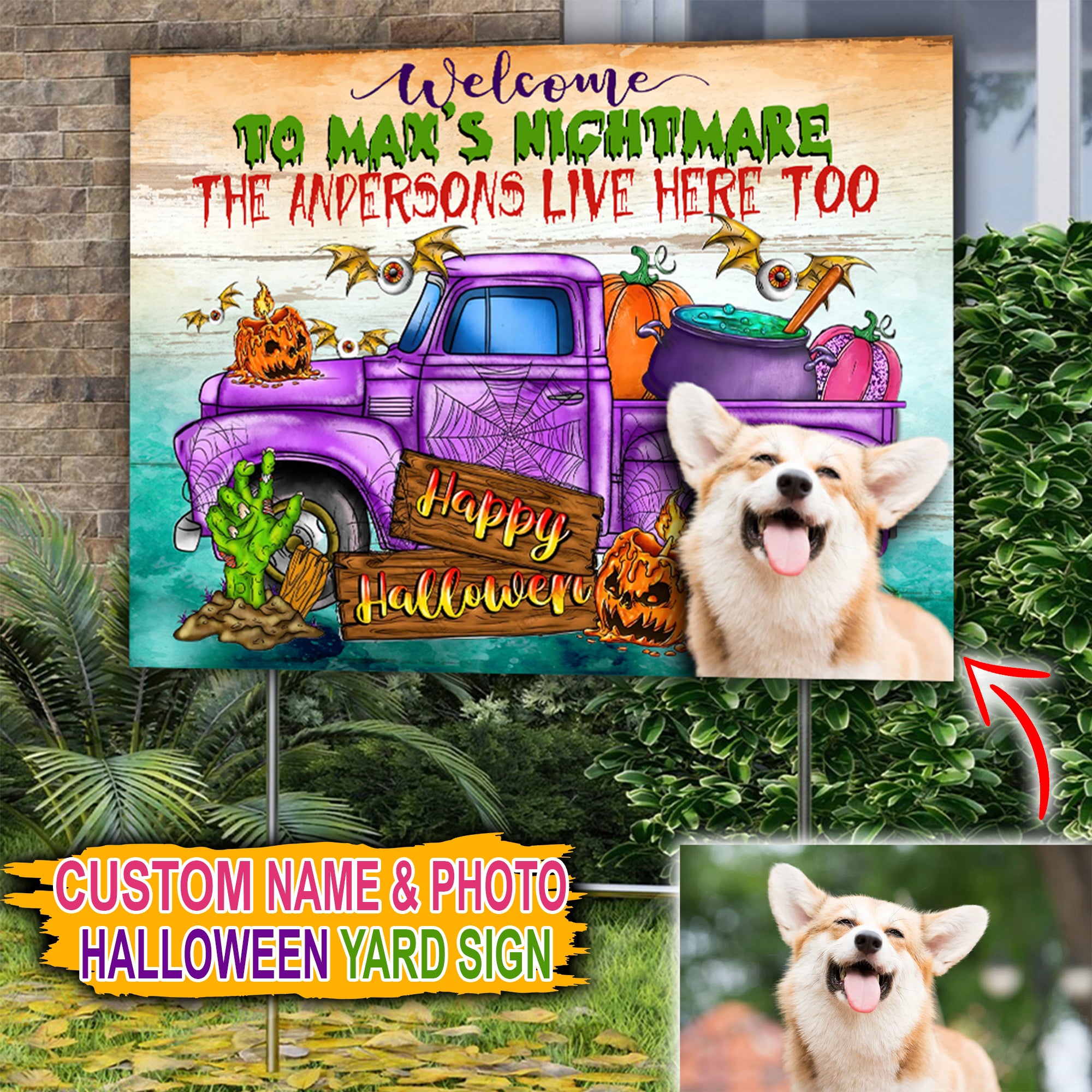 Welcome To The Dog Nightmare - Humans Live Here Too - Personalized Dog Lawn Sign, Yard Sign, Gift For Pet Lover, Halloween Gift