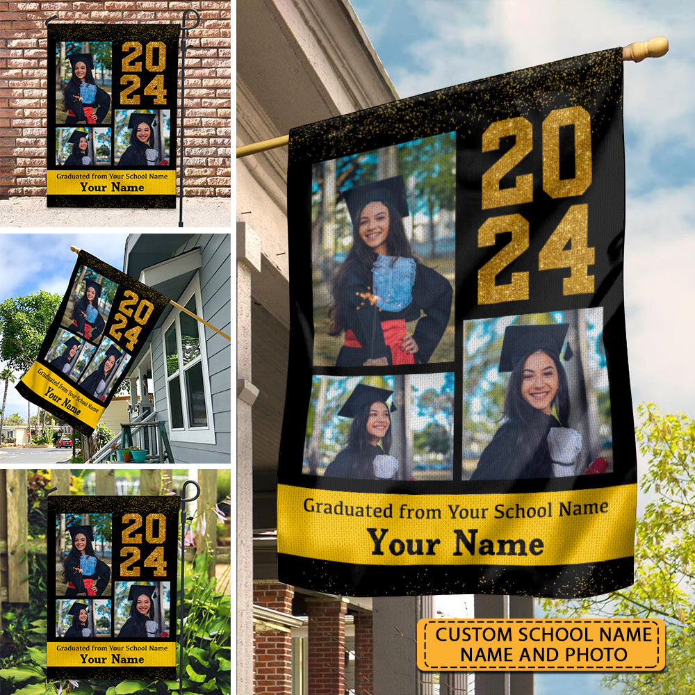 Graduated 2024 From - Custom Photo And Texts Graduation Flag, Gift For Graduation