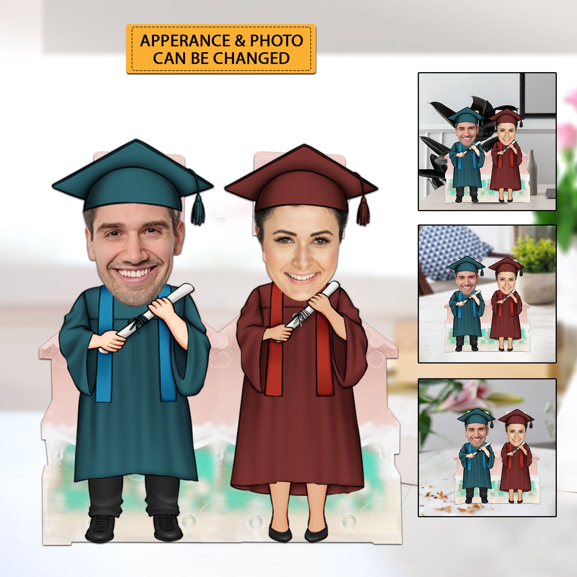 Graduate Couple, Custom Face Photo Funny Gift, Personalized Acrylic Wiggle Stand