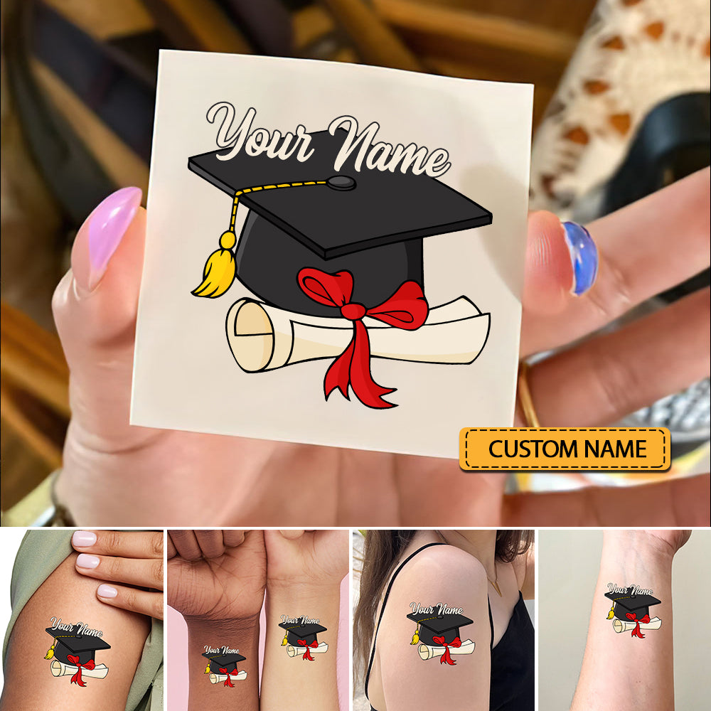 Graduation Cap, Custom Temporary Tattoo, Personalized Name, Fake Tattoo, Graduation Gift