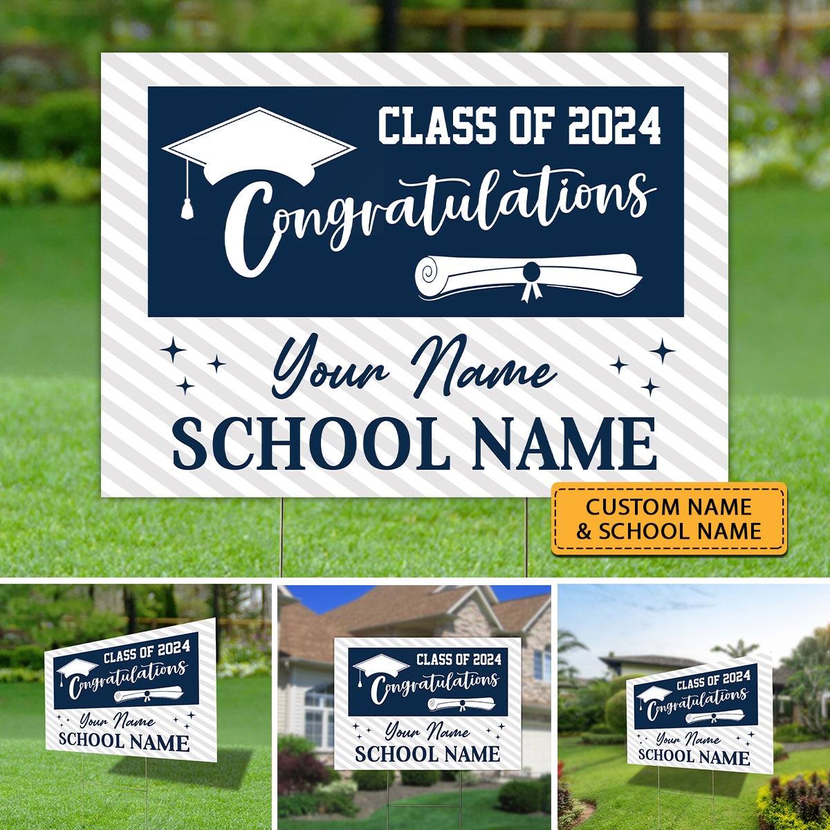 Class Of 2024 Congratulations, Custom School Name And Your Name, Personalized Lawn Sign, Yard Sign, Gift For Graduation