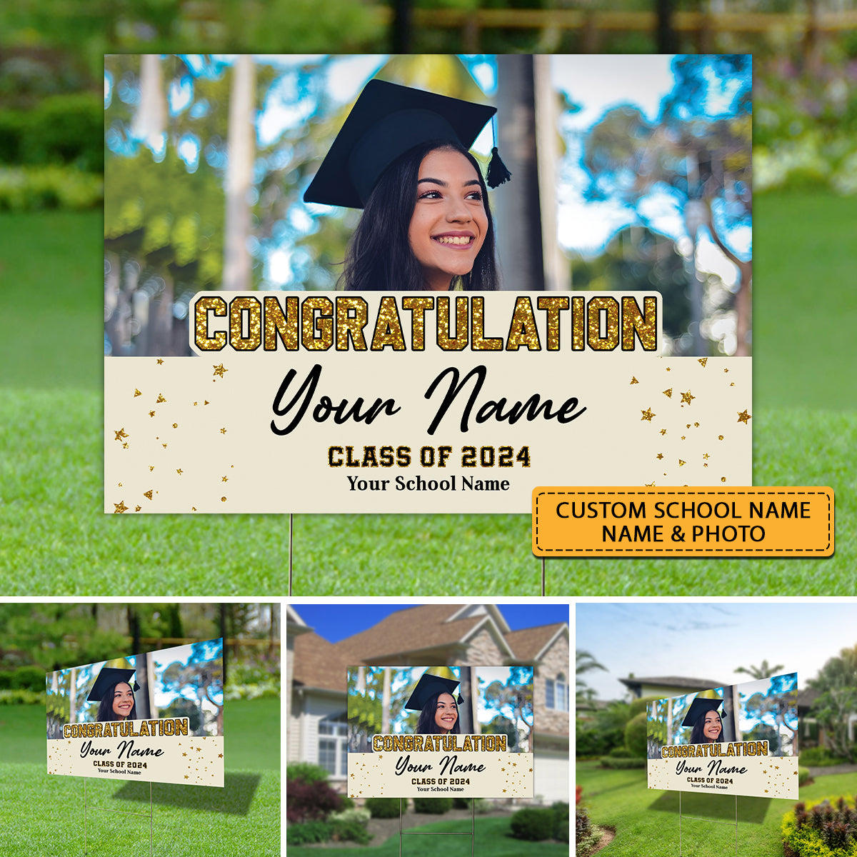 Congratulation Class Of 2024, Custom School Name, Your Name And Photo, Personalized Lawn Sign, Yard Sign, Gift For Graduation