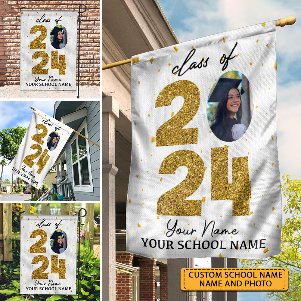 Class Of 2024- Custom Photo, Your Name, School Name Graduation Flag, Gift For Graduation