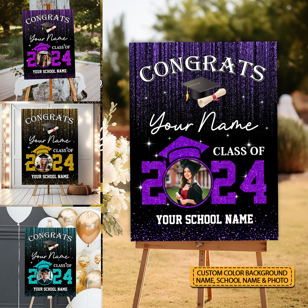 Congrats Class Of 2024 Custom Party Welcome Sign - Custom Photo And Text Grad Party Sign - Personalized Graduation Decoration - Graduation Sign
