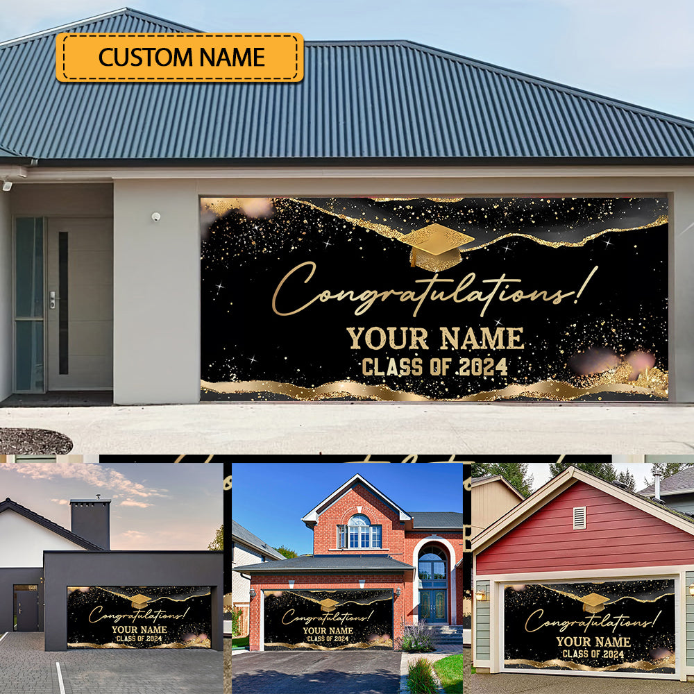 Congratulations Class Of 2024 - Personalized Your Name Single Garage, Garage Door Banner Covers - Banner Decorations