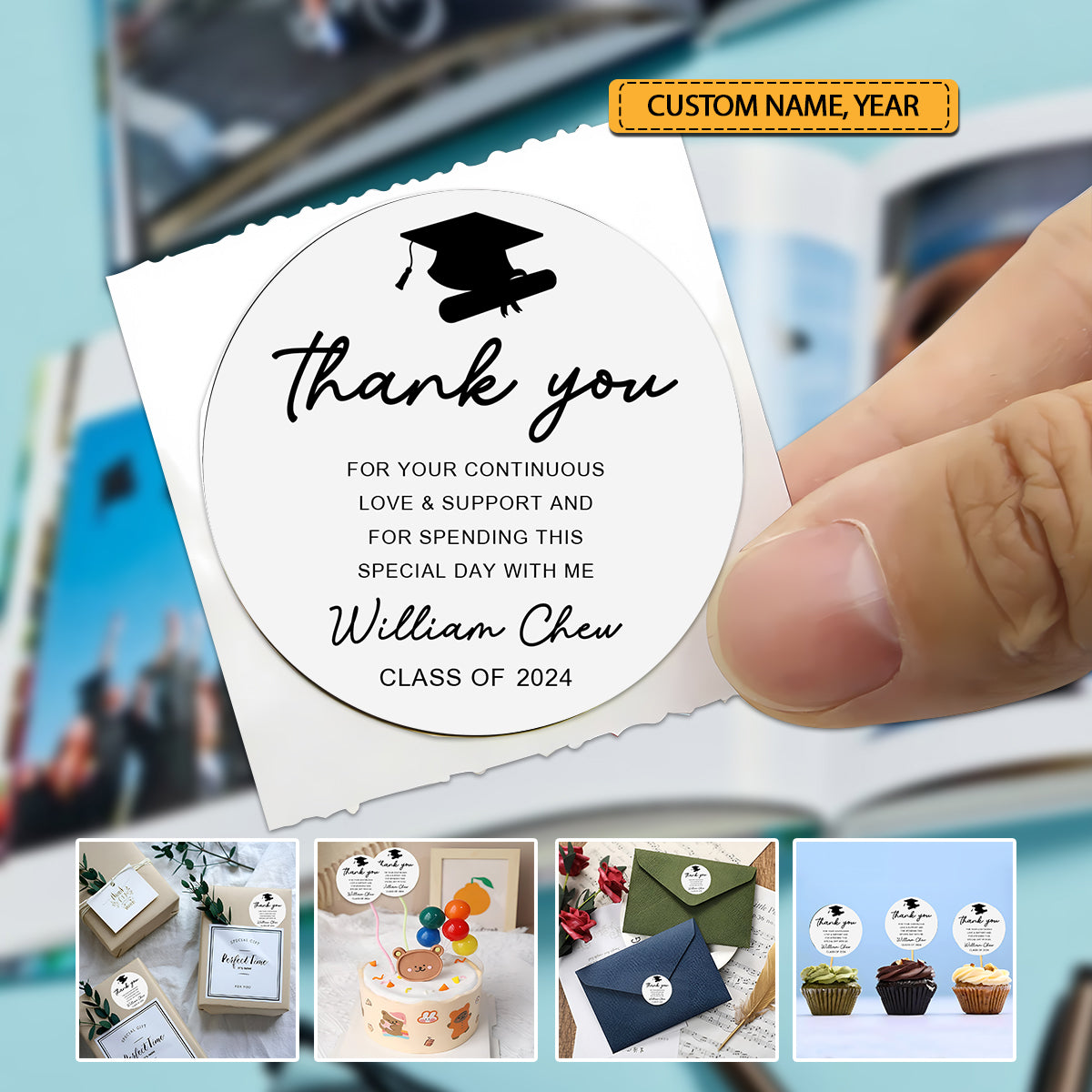 Thank You For Your Continuous Sticker - Custom Text - Personalized Circle Sticker, Gift For Graduation