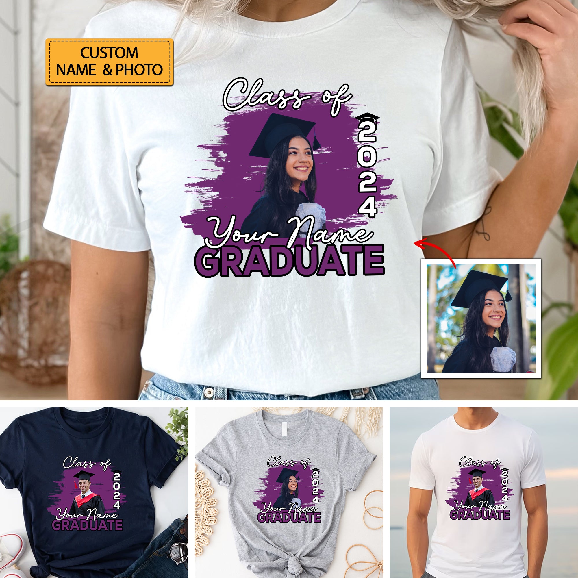 Class Of 2024 Graduate, Custom Photo And Name - Gift For Graduation - Personalized T-Shirt