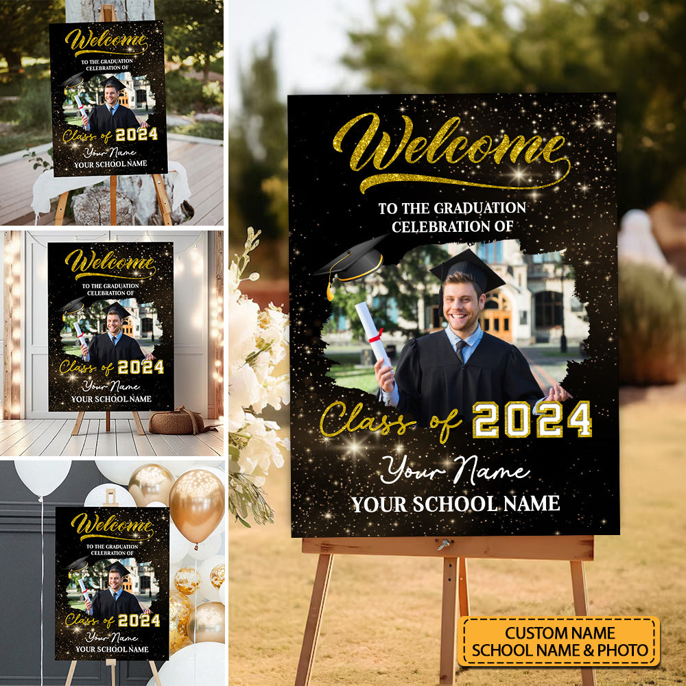Welcome Class Of 2024 Custom Party Welcome Sign - Custom Photo Grad Party Sign - Personalized Graduation Decoration - Graduation Sign