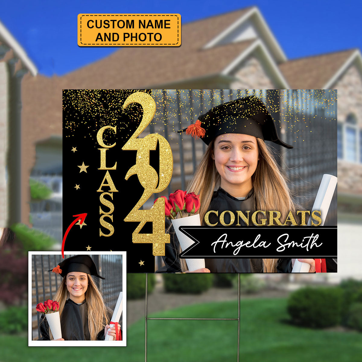 Congrats Class 2024, Custom Photo And Name - Personalized Lawn Sign, Yard Sign, Graduation Gift