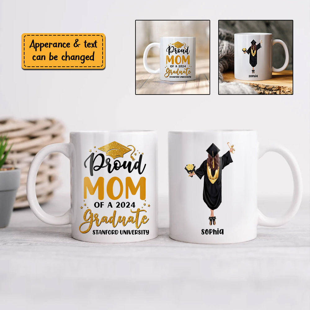 Proud Of 2024 Graduate - Custom Appearance And Texts, Personalized White Mug, Graduation Gift