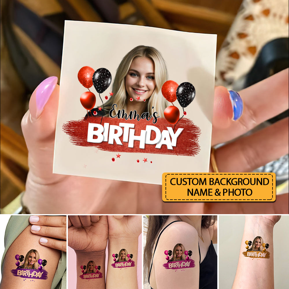 Color Balloon Birthday Party, Custom Photo And Name Temporary Tattoo, Personalized Party Tattoo, Fake Tattoo