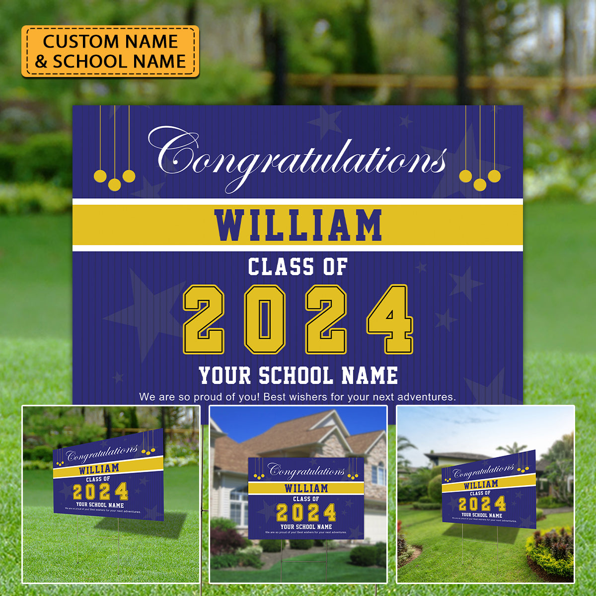 Congrats Class Of 2024, Custom Background And Texts - Personalized Lawn Sign, Yard Sign, Graduation Gift, College Graduation, Multiple Color