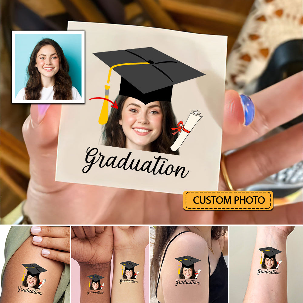 Congrats Class, Custom Temporary Tattoo With Personalized Photo, Fake Tattoo, Graduation Gift