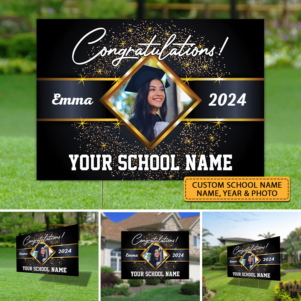 Congratulations, Custom School Name, Your Name, Year And Photo, Personalized Lawn Sign, Yard Sign, Gift For Graduation