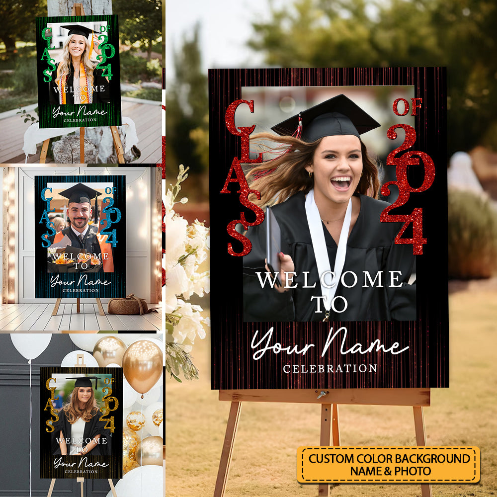 Welcome To Party Class Of 2024 Custom Party Welcome Sign - Custom Photo Grad Party Sign - Personalized Graduation Decoration - Graduation Sign