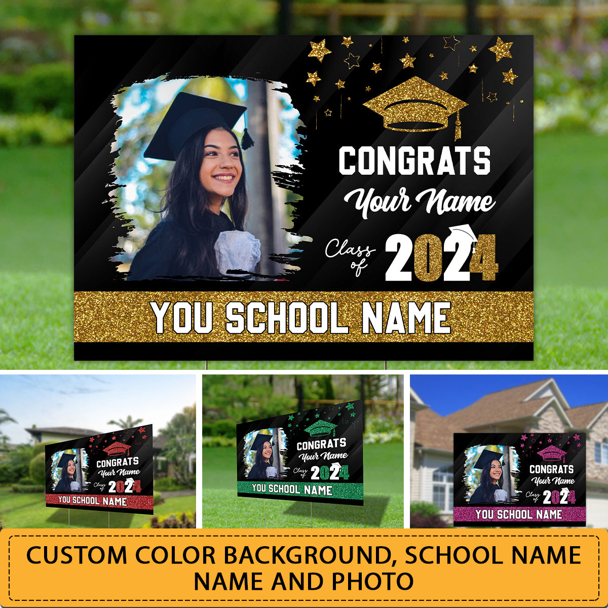 Congrats Class Of 2024, Custom School Name, Your Name And Photo, Personalized Lawn Sign, Yard Sign, Gift For Graduation