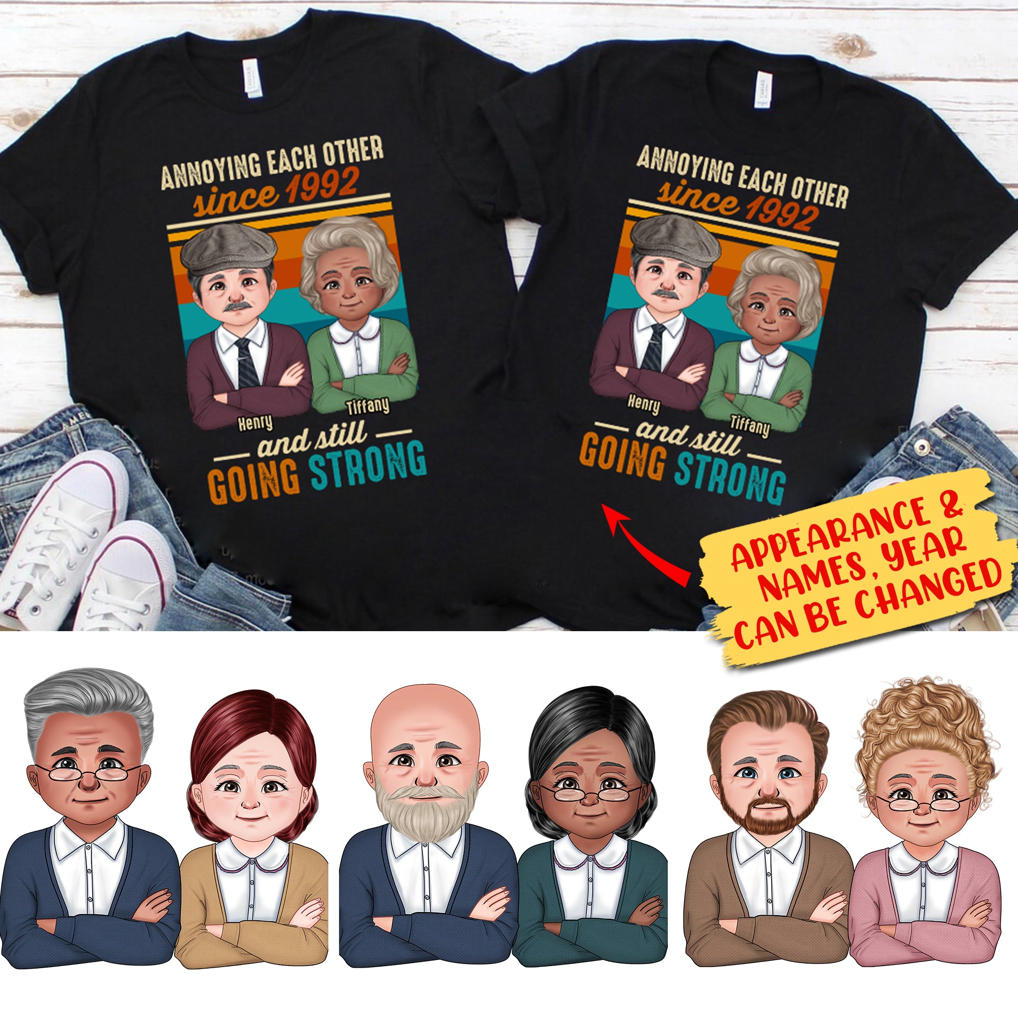 Annoying Each Other And Still Going Strong - Custom Appearance And Name - Personalized T-Shirt - Gift For Family, Husband & Wife, Grandpa & Grandma