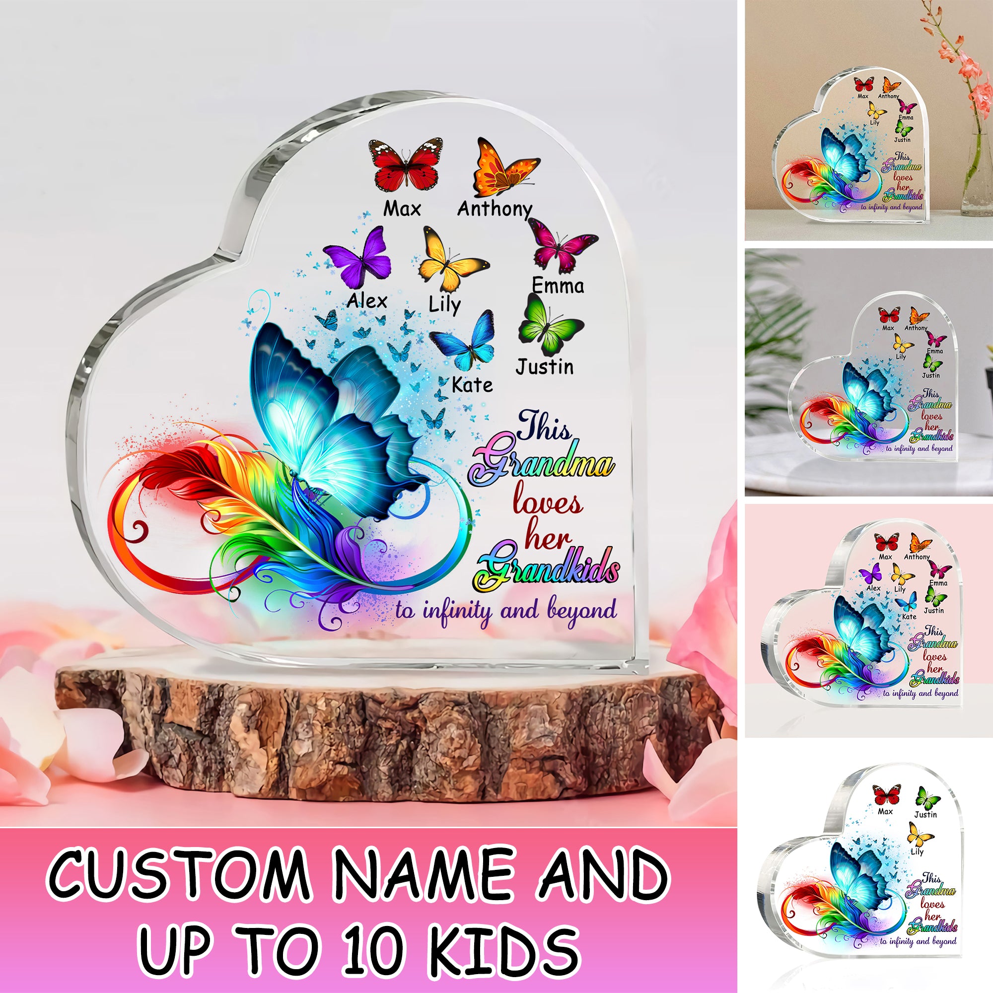 This Grandma Loves Her Grandkids To Infinity And Beyond - Custom Name - Personalized Heart Shaped Acrylic Plaque - Family Gift