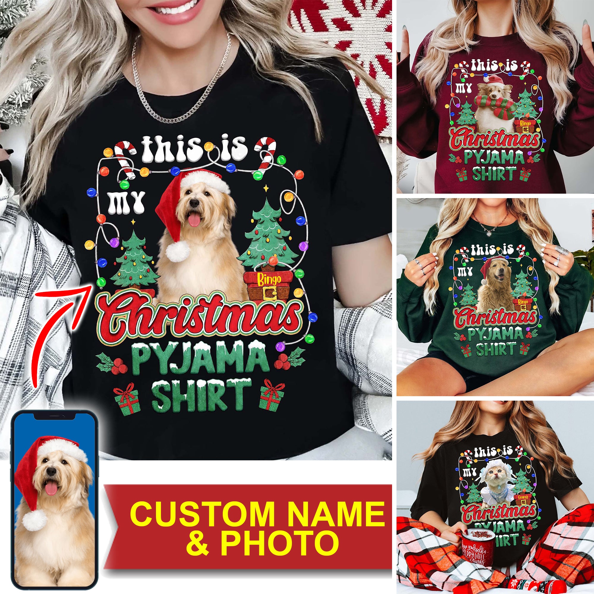 This Is My Christmas Pyjama Shirt - Custom Photo And Name, Personalized Sweatshirt - Family Gift, Gift For Pet Lover, Xmas Gift