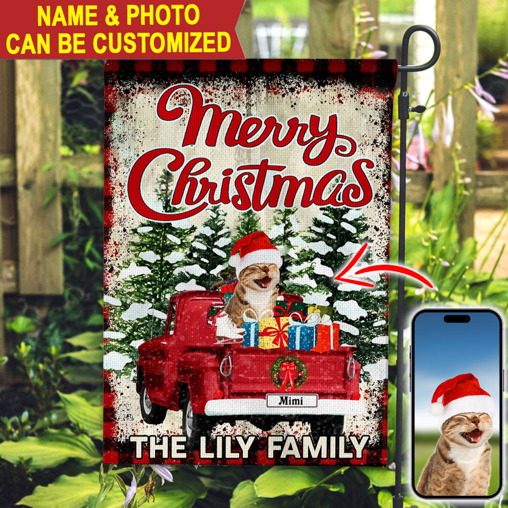 Merry Christmas Pet Gift On Car- Custom Pet Photo And Name Flag - Christmas Gift, Gift For Pet Lovers