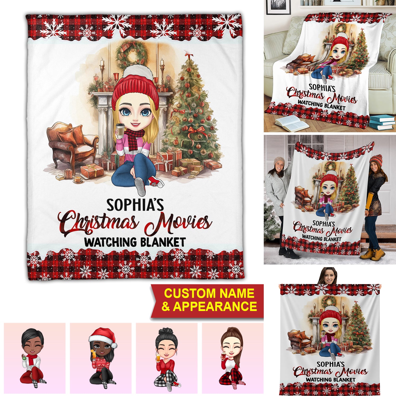 Christmas Movies Watching Blanket - Custom Appearance And Name - Personalized Fleece Blanket, Gift For Family