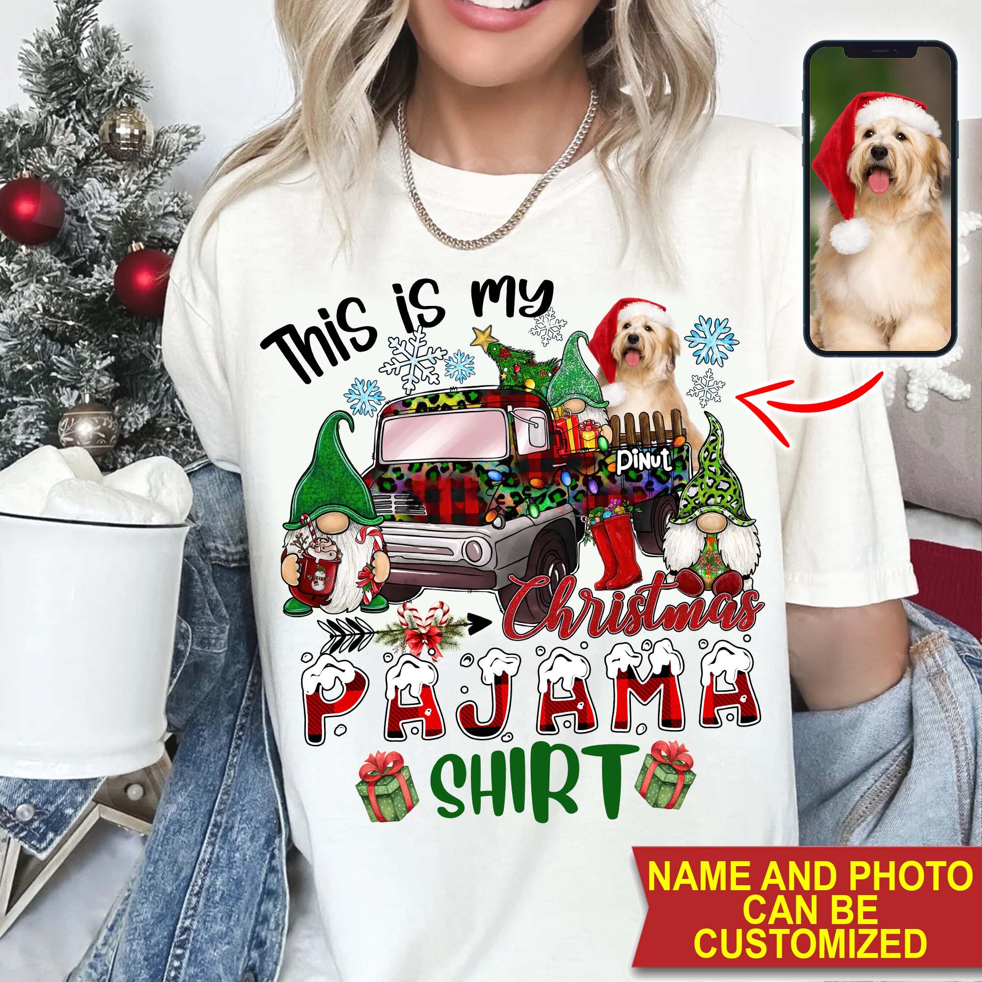 This Is My Christmas Pyjama Shirt- Custom Photo And Name - Personalized T-Shirt - Family Gift, Gift For Pet Lover