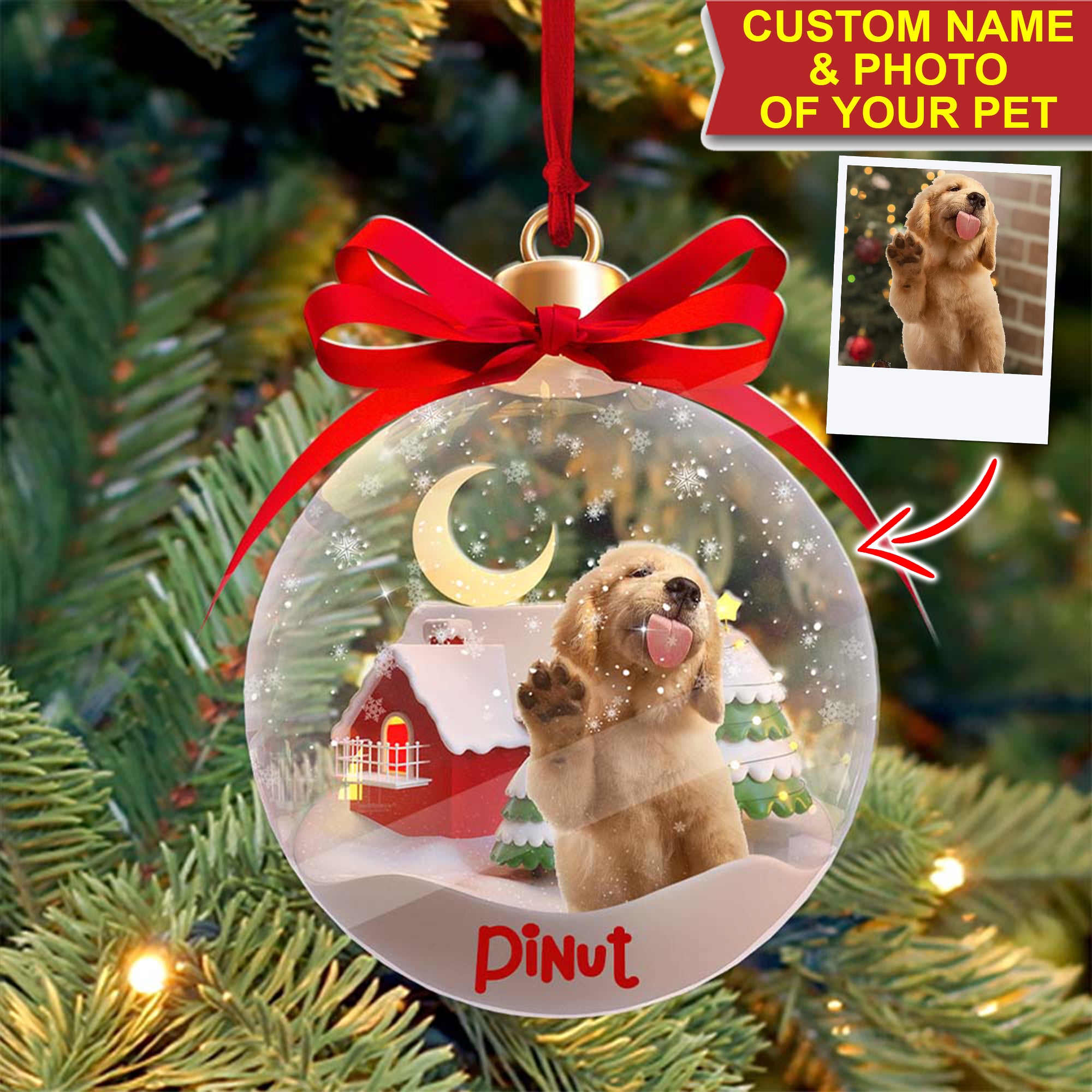 Christmas Pet In Ball - Custom Photo And Name, Personalized Acrylic Ornament - Gift For Christmas, Gift For Pet Lover