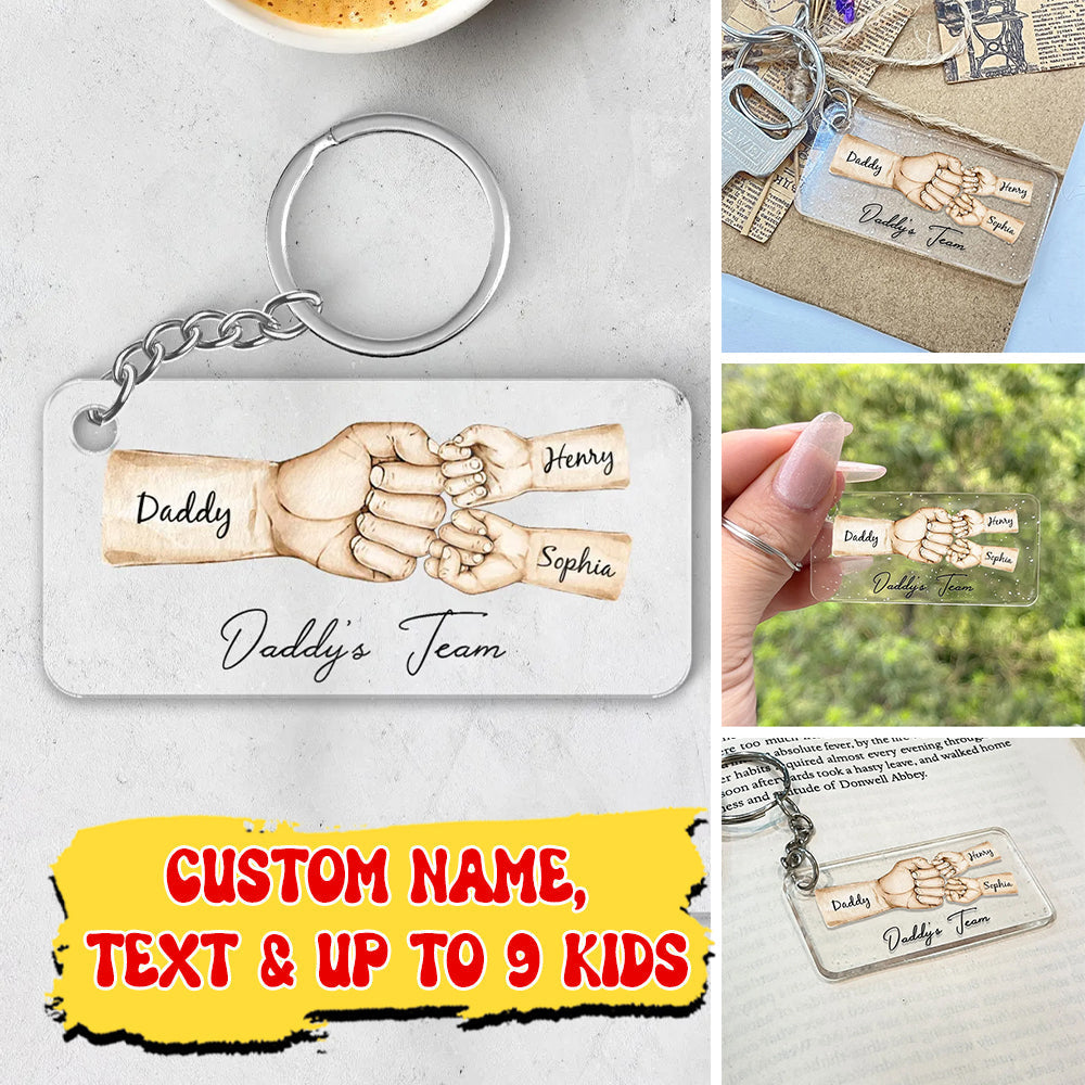 Dad And Kid Punch Hand, Custom Skin Color And Texts - Personalized Acrylic Keychain
