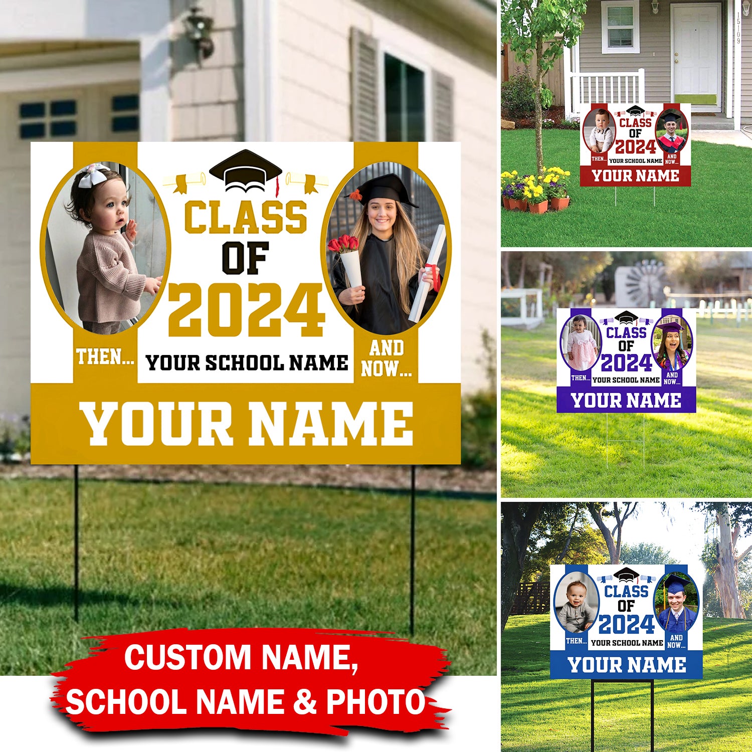 Class Of 2024 From A Baby Then Now - Custom 2 Photo And Texts Graduation Lawn Sign, Yard Sign, Graduation Gift