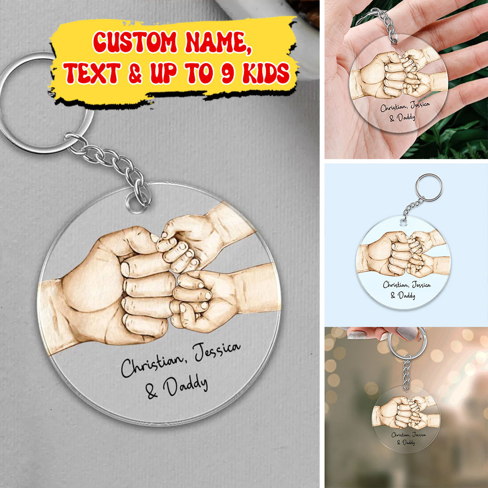 Dad And Kid Punch Hand, Custom Skin Color And Text - Personalized Acrylic Keychain