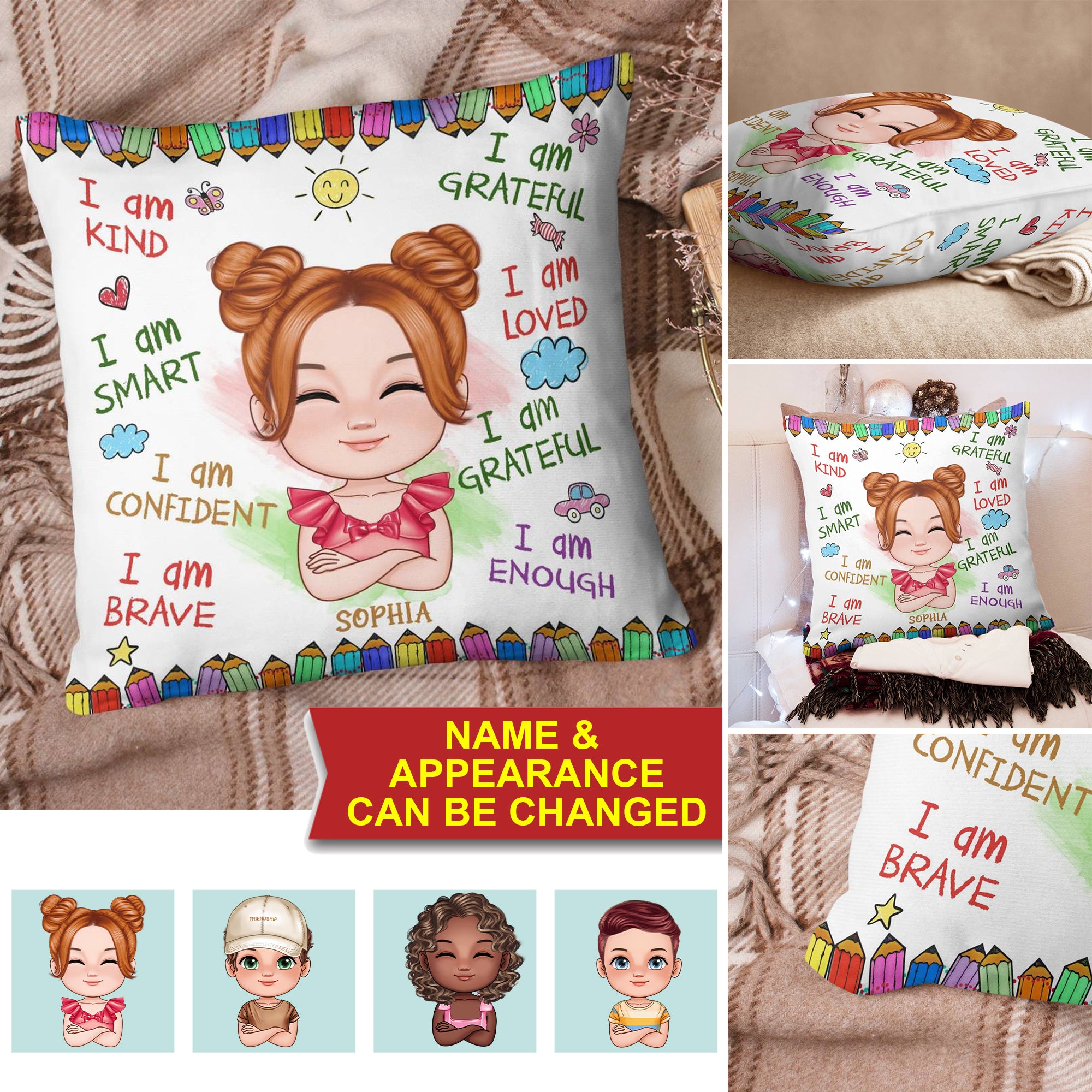 Custom "I Am" Custom Appearance And Name - Personalized Pillow, Gift For Family