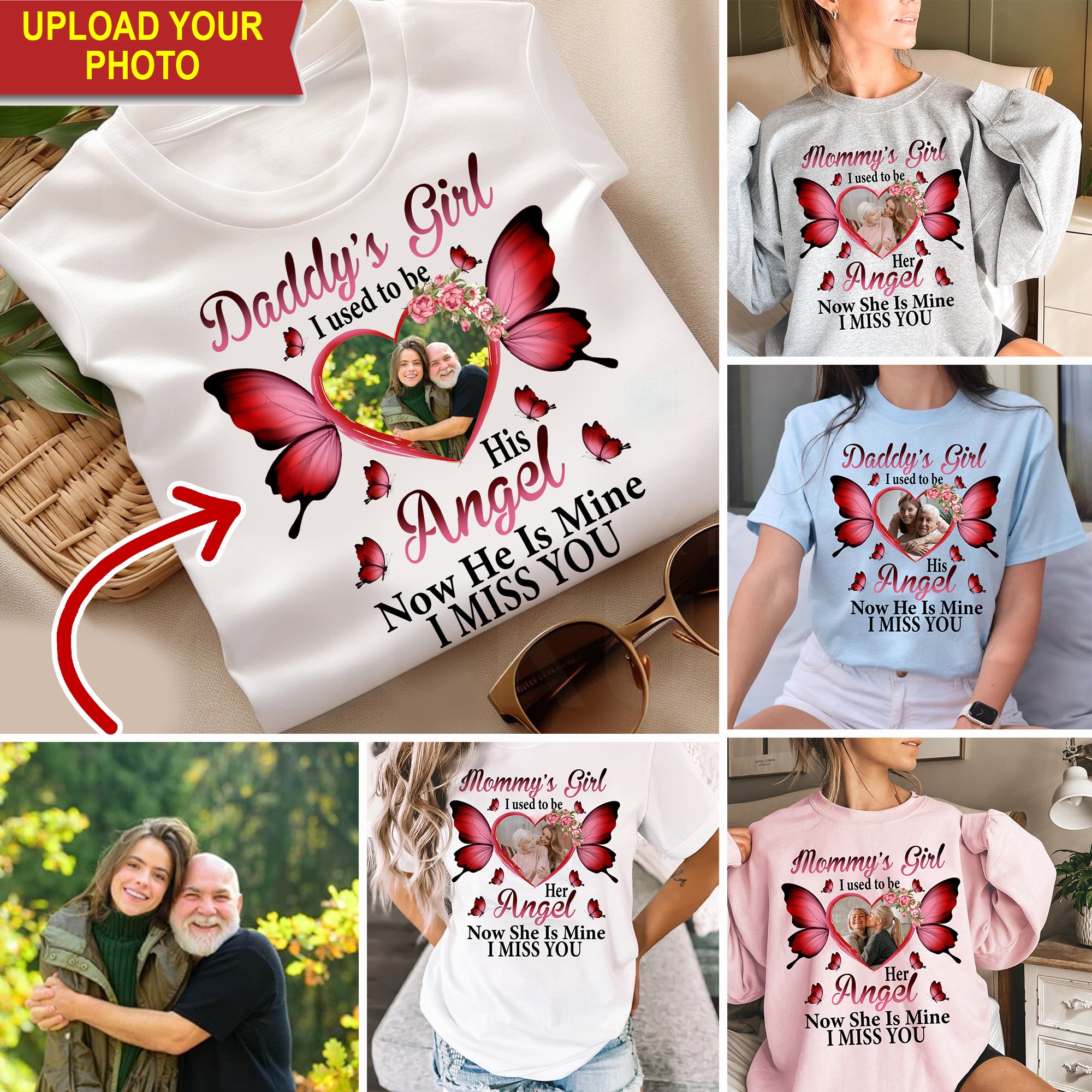 I Used To Be Mommy, Daddy Angel, I Miss You - Custom Photo - Personalized T-Shirt - Memorial Gift