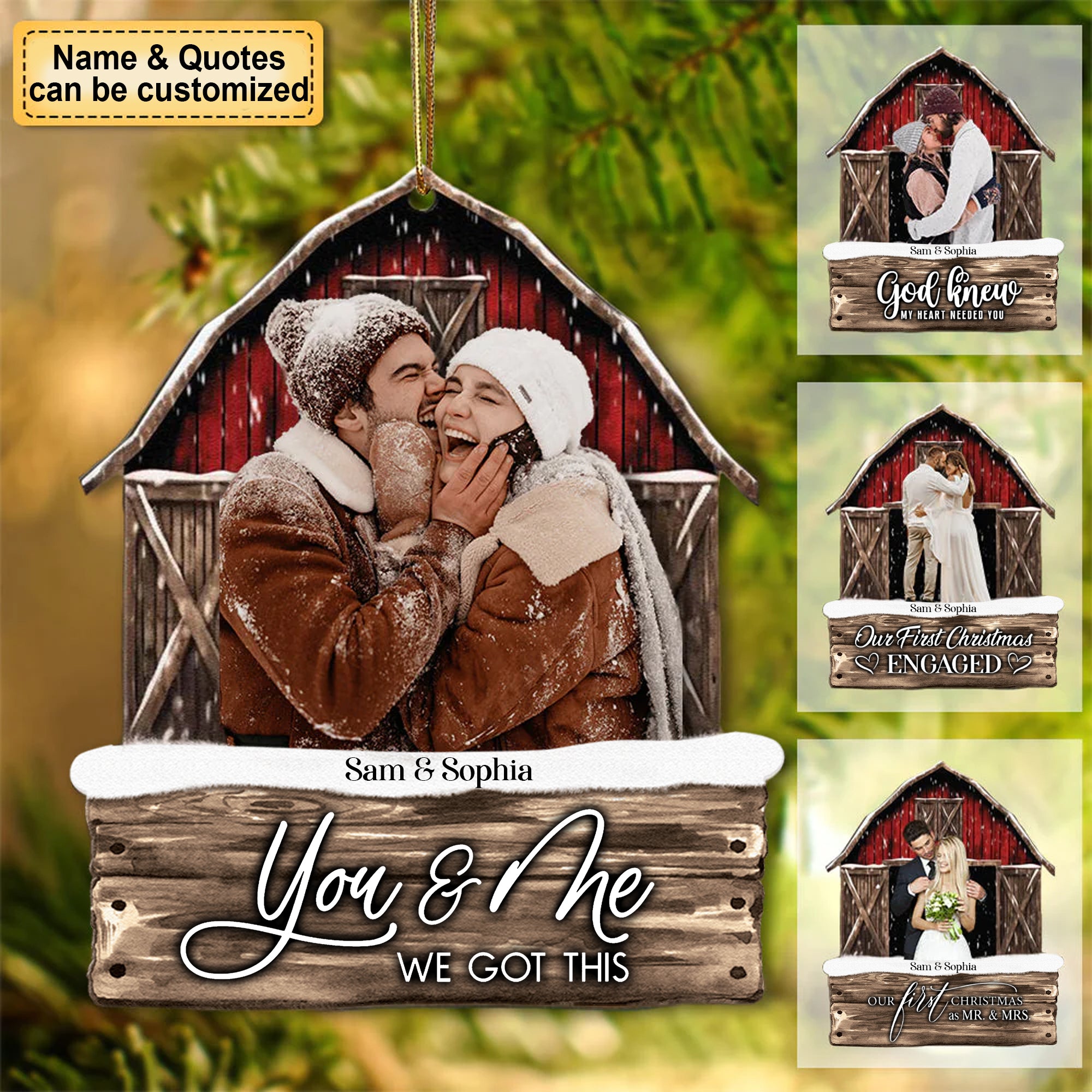 You And Me We Got This, Custom Photo And Name - Personalized Custom Shaped Wooden Ornament - Gift For Couple, Christmas Gift